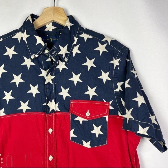 Ralph Lauren Red White & Blue Stars & Stripes Short Sleeve Button Down M - Picture 3 of 3
